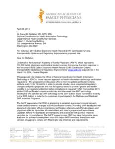 AAFP letter to ONC in response to proposed voluntary 2015 EHR Certification Criteria