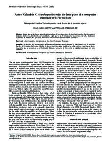 Revista Colombiana de Entomología 35 (2): [removed]245 Ants of Colombia X. Acanthognathus with the description of a new species (Hymenoptera: Formicidae)