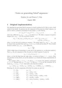 Notes on generating Sobol sequences Stephen Joe and Frances Y. Kuo August 2008