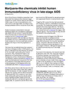 Marijuana-like chemicals inhibit human immunodeficiency virus in late-stage AIDS