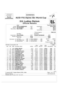 AUDI FIS Alpine Ski World Cup  SL 5th Ladies Slalom Official Results