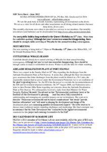 SDF News Sheet – June 2012 SCUBA DIVERS FEDERATION OF SA, PO Box 360, Goodwood SA 5034 www.sdfsa.net , [removed]