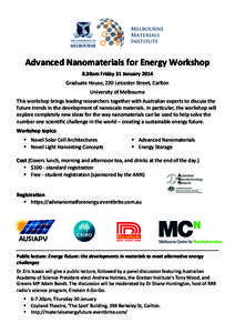   	
   	
      Advanced	
  Nanomaterials	
  for	
  Energy	
  Workshop	
  