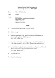 Agenda for the 18th Meeting of the Community Forum on AIDS (CFA)