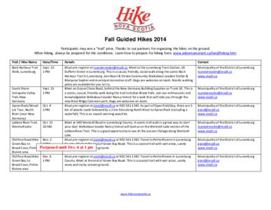 Fall Guided Hikes 2014 Participants may win a “trail