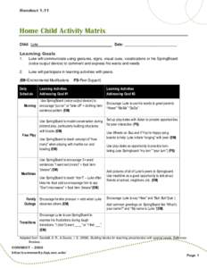 Home Child Activity Matrix