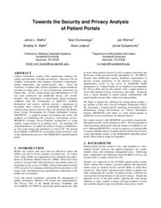 Towards the Security and Privacy Analysis of Patient Portals Janos L. Mathe1 Sean Duncavage1