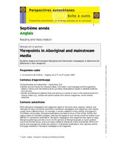 Septième année Anglais Viewpoints in Aboriginal and Mainstream Media