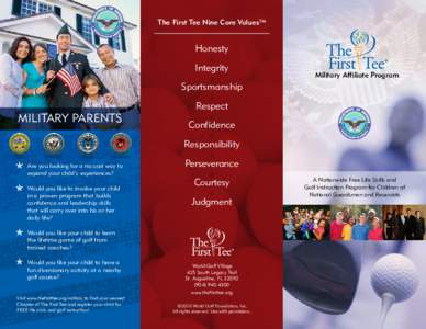 The First Tee Nine Core ValuesTM  Honesty Integrity  Military Affiliate Program