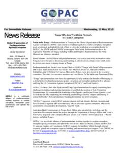 For Immediate Release  Wednesday, 13 May 2015 News Release Global Organization of