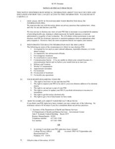 SUNY Potsdam NOTICE OF PRIVACY PRACTICES THIS NOTICE DESCRIBES HOW MEDICAL INFORMATION ABOUT YOU MAY BE USED AND DISCLOSED AND HOW YOU CAN GET ACCESS TO THIS INFORMATION. PLEASE READ IT CAREFULLY. I.