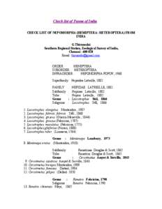 Check-list of Fauna of India CHECK LIST OF NEPOMORPHA (HEMIPTERA: HETEROPTERA) FROM INDIA G.Thirumalai Southern Regional Station, Zoological Survey of India, Chennai[removed]