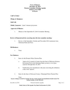 Town of Elsmere December 10, 2014 Pension Committee Meeting Agenda Elsmere Town Hall 6:30 p.m.