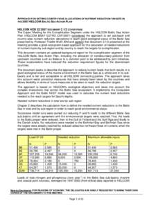 APPROACH FOR SETTING COUNTRY-WISE ALLOCATIONS OF NUTRIENT REDUCTION TARGETS IN THE 2007 HELCOM BALTIC SEA ACTION PLAN HELCOM HODDOCUMENTCOVER PAGE The Expert Meeting for the Eutrophication Segment under t