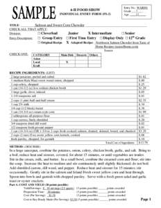 4-H FOOD SHOW INDIVIDUAL ENTRY FORM (FS-2) Entry No.: WAR001 Grade ___7____ Age: ____12_____