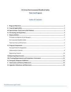 UC Irvine Environmental Health & Safety Toxic Gas Program Table of Contents  I. Program Objectives..........................................................................................................................