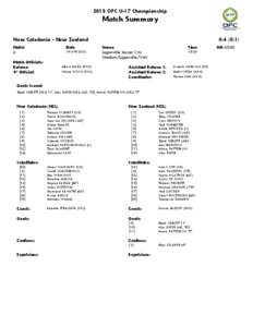 2013 OFC U-17 Championship  Match Summary