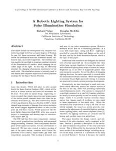 In proceedings of  The IEEE International Conference on Robotics and Automation, May[removed], San Diego. A Robotic Lighting System for Solar Illumination Simulation