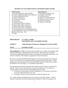 DISTRICT OF COLUMBIA PUBLIC CHARTER SCHOOL BOARD Staff Proposal School Request Charter Application Approval (Full) Enrollment Ceiling Increase Charter Application Approval (Conditional)