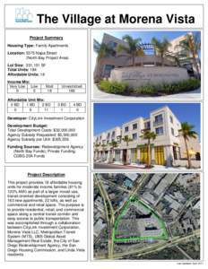 The Village at Morena Vista Project Summary Housing Type: Family Apartments Location: 5375 Napa Street (North Bay Project Area) Lot Size: 331,151 SF