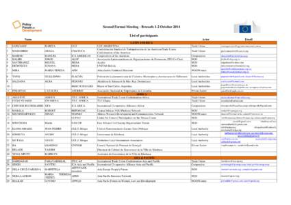 Second Formal Meeting - Brussels 1-2 October 2014 List of participants Name Actor