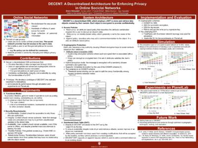 DECENT: A Decentralized Architecture for Enforcing Privacy in Online Sociclai Networks Shirin Nilizadeh*, Sonia Jahid+, Prateek Mittal+, Nikita Borisov+, Apu Kapadia* *Indiana University Bloomington, +University of Illin