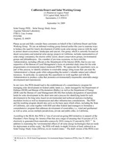 California Desert and Solar Working Group c/o Resources Legacy Fund 555 Capitol Mall, Suite 675 Sacramento, CA[removed]September 14, 2009 Solar Energy PEIS – Solar Energy Study Areas