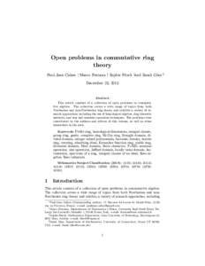 Open problems in commutative ring theory Paul-Jean Cahen , Marco Fontana y, Sophie Frisch zand Sarah Glaz December 23, 2013  Abstract