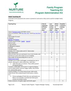 Family Program Teaching Kit Program Administration Kit Adult Teaching Kit Visual aids can be projected onto screen or printed on card stock so they can be used for multiple Family Programs.