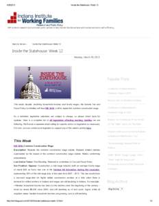 Inside the Statehouse: Week 12 IIWF conducts research and promotes public policies to help Hoosier families achieve and maintain economic self-sufficiency.