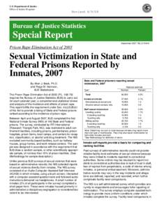 Sexual Victimization in State and Federal Prisons Reported by Inmates, 2007