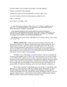 NATIONAL PRESS CLUB LUNCHEON WITH CHRIS “LUDACRIS” BRIDGES SUBJECT: COMMUNITY PHILANTHROPY MODERATOR: DONNA LEINWAND, PRESIDENT, NATIONAL PRESS CLUB LOCATION: NATIONAL PRESS CLUB BALLROOM, WASHINGTON, D.C. TIME: 12:3
