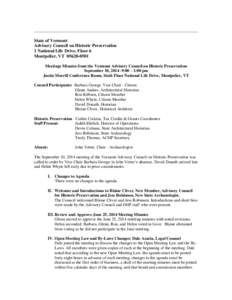 ________________________________________________________________________ State of Vermont Advisory Council on Historic Preservation 1 National Life Drive, Floor 6 Montpelier, VT[removed]Meetings Minutes from the Vermo