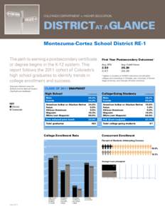 Colorado department of Higher education  DistrictaT A Glance Montezuma-Cortez School District RE-1 The path to earning a postsecondary certificate or degree begins in the K-12 system. This