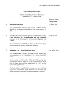 LC Paper No. CB[removed])  Panel on Economic Services List of outstanding items for discussion (position as at 19 February[removed]Proposed timing