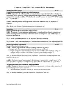 Common Core Math I Standards for Assessment