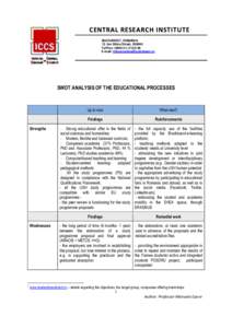 SWOT Analysis of The Educational Processes