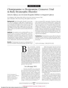 Dibenzazepines / Anxiety disorders / Organochlorides / Body dysmorphic disorder / Clomipramine / Eating disorder / Obsessive–compulsive disorder / Imipramine / Antidepressant / Psychiatry / Tricyclic antidepressants / Abnormal psychology