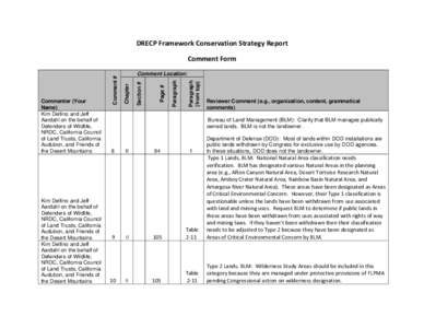 DRECP Framework Conservation Strategy Report    Kim Delfino and Jeff Aardahl on the behalf of Defenders of Wildlife, NRDC, California Council