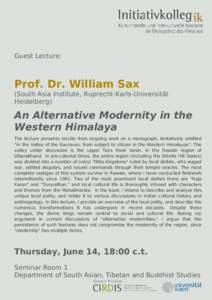Guest Lecture:  Prof. Dr. William Sax (South Asia Institute, Ruprecht-Karls-Universität Heidelberg)