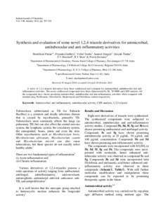 Indian Journal of Chemistry Vol. 51B, January 2012, pp[removed]Synthesis and evaluation of some novel 1,2,4-triazole derivatives for antmicrobial, antitubercular and anti-inflammatory activities Shashikant Pattan*a, Pri