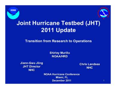 Joint Hurricane Testbed (JHT[removed]Update Transition from Research to Operations Shirley Murillo NOAA/HRD Jiann-Gwo Jiing