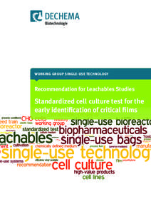 Working Group Single-Use Technology  Recommendation for Leachables Studies Standardized cell culture test for the early identification of critical films