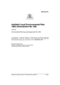 2004 No 872  New South Wales Ashfield Local Environmental Plan[removed]Amendment No 109)