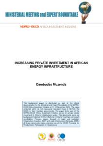 INCREASING PRIVATE INVESTMENT IN AFRICAN ENERGY INFRASTRUCTURE Dambudzo Muzenda  This background paper is distributed as part of the official