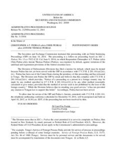 UNITED STATES OF AMERICA Before the SECURITIES AND EXCHANGE COMMISSION Washington, D.C[removed]ADMINISTRATIVE PROCEEDINGS RULINGS Release No[removed]December 12, 2014