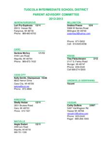 TUSCOLA INTERMEDIATE SCHOOL DISTRICT PARENT ADVISORY COMMITTEE[removed]AKRON-FAIRGROVE Lori Fry-Espinoza[removed]S. Vassar Rd