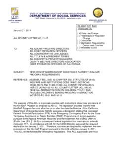 January 31, 2011  ALL COUNTY LETTER NO[removed]REASON FOR THIS TRANSMITTAL