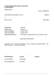 CGU Workers Compensation  Vic Ltd v Param Jit Kaur (PDF[removed]pages)