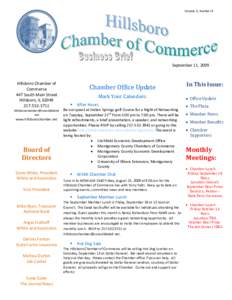 Volume 3, Number 9  September 11, 2009 Hillsboro Chamber of Commerce